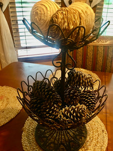 Vintage 2-Tier Wrought Iron Countertop Basket – Elegant Fruit & Vegetable Storage for Your Unique Home