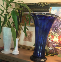 Load image into Gallery viewer, One-of-a-Kind Vintage Cobalt Blue Scalloped Vase - 14&quot; Handcrafted Mid-Century Modern Decor