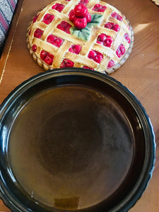 Vintage 1980s Ceramic Cherry Lattice Pie Dish