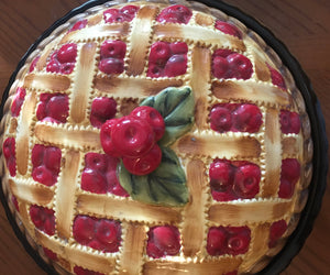 Vintage 1980s Ceramic Cherry Lattice Pie Dish