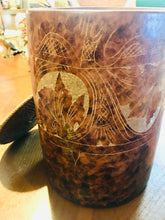 Load image into Gallery viewer, Vintage Brown Embossed Canister with Wicker Lid – 8&quot; Tall Home Accent
