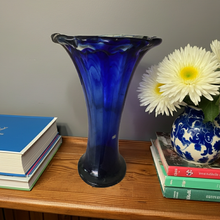Load image into Gallery viewer, One-of-a-Kind Vintage Cobalt Blue Scalloped Vase - 14&quot; Handcrafted Mid-Century Modern Decor