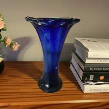Load image into Gallery viewer, One-of-a-Kind Vintage Cobalt Blue Scalloped Vase - 14&quot; Handcrafted Mid-Century Modern Decor