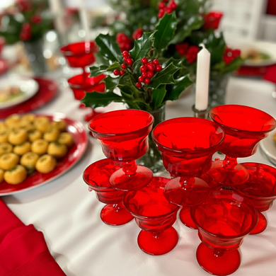 Ruby red provincial footed tumblers (8)