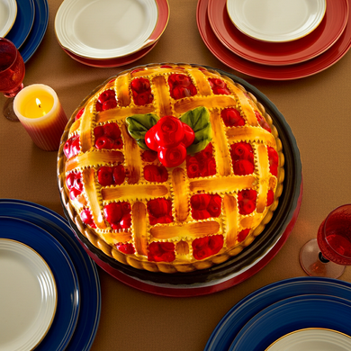 Vintage 1980s Ceramic Cherry Lattice Pie Dish