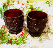 Load image into Gallery viewer, Deep burgundy red footed glass tumblers (2)