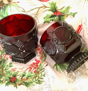 Deep burgundy red footed glass tumblers (2)