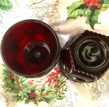 Load image into Gallery viewer, Deep burgundy red footed glass tumblers (2)