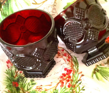 Load image into Gallery viewer, Deep burgundy red footed glass tumblers (2)