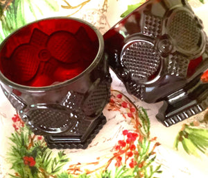 Deep burgundy red footed glass tumblers (2)