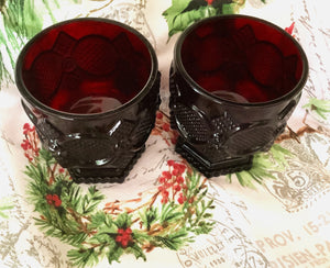 Deep burgundy red footed glass tumblers (2)