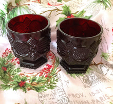 Load image into Gallery viewer, Deep burgundy red footed glass tumblers (2)