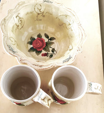 Classic Rose Bowl with two Large Mugs