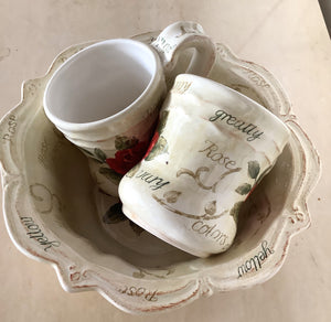 Classic Rose Bowl with two Large Mugs