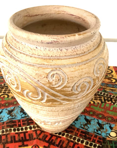 Vintage Hand-Carved Stoneware Vase – Tan Bronze Art