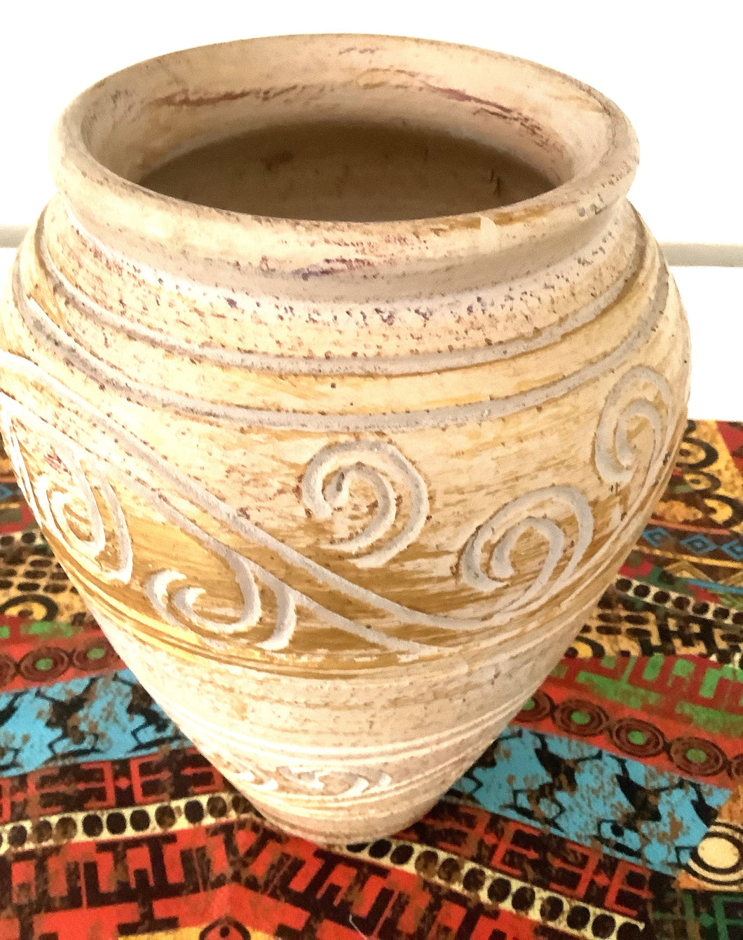 Vintage Hand-Carved Stoneware Vase – Tan Bronze Art