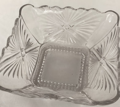 Clear Cut Glass Square Bowl