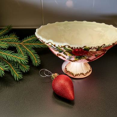 Vintage Ceramic Pedestal Bowl – Hand Painted Holiday Floral Decor