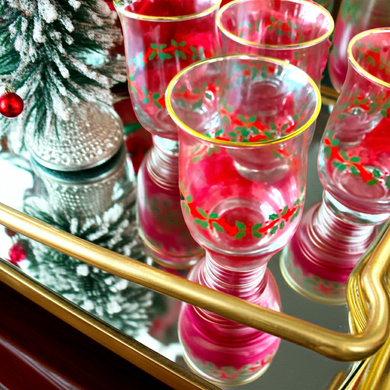 Treasures by Tawanna Pre-loved Holly Berry Painted Stemless Wine Goblets, Set of 6
