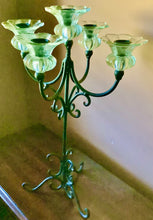 Load image into Gallery viewer, Vintage 5 Arm Tall Wrought Iron Tabletop Candelabra with White Globes