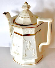 Load image into Gallery viewer, Antique White/Gold Tone 10&quot; Tea Pot with Lid