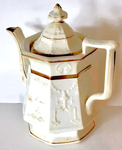 Antique White/Gold Tone 10" Tea Pot with Lid