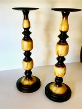 Load image into Gallery viewer, Tall Metal Yellow Distressed-Look Candle Holders (2)